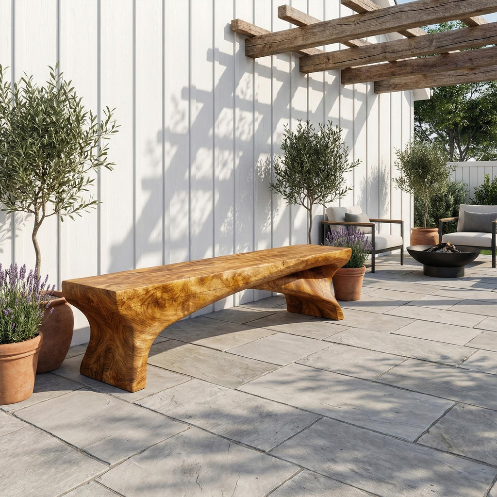 Spry Interior Minimalist Rustic Solid Wood Bench, Live Edge Slab Seating, Handcrafted Entryway or Hallway Dining Bench, SINLKIRS096