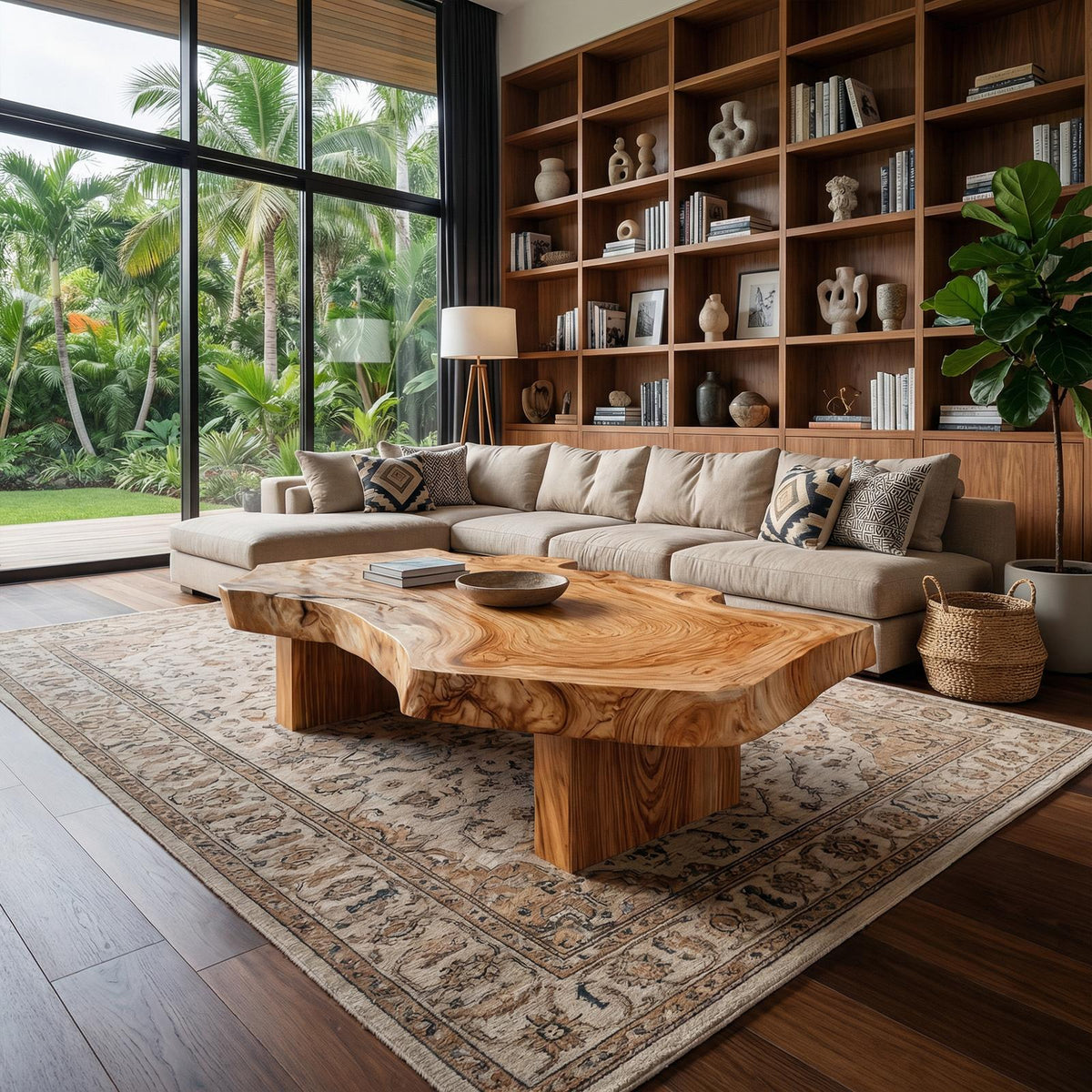 Rustic Art Coffee Table, Handcrafted Live Edge Solid Wood Sculptural Centerpiece Table for Living Room, Office, Studio