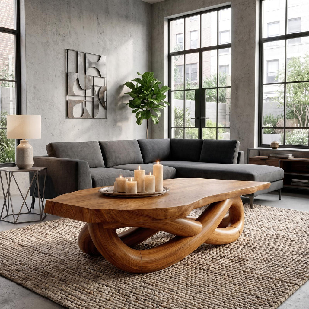 Modern Coffee Table With Twisted Sculptural Base For Living Room