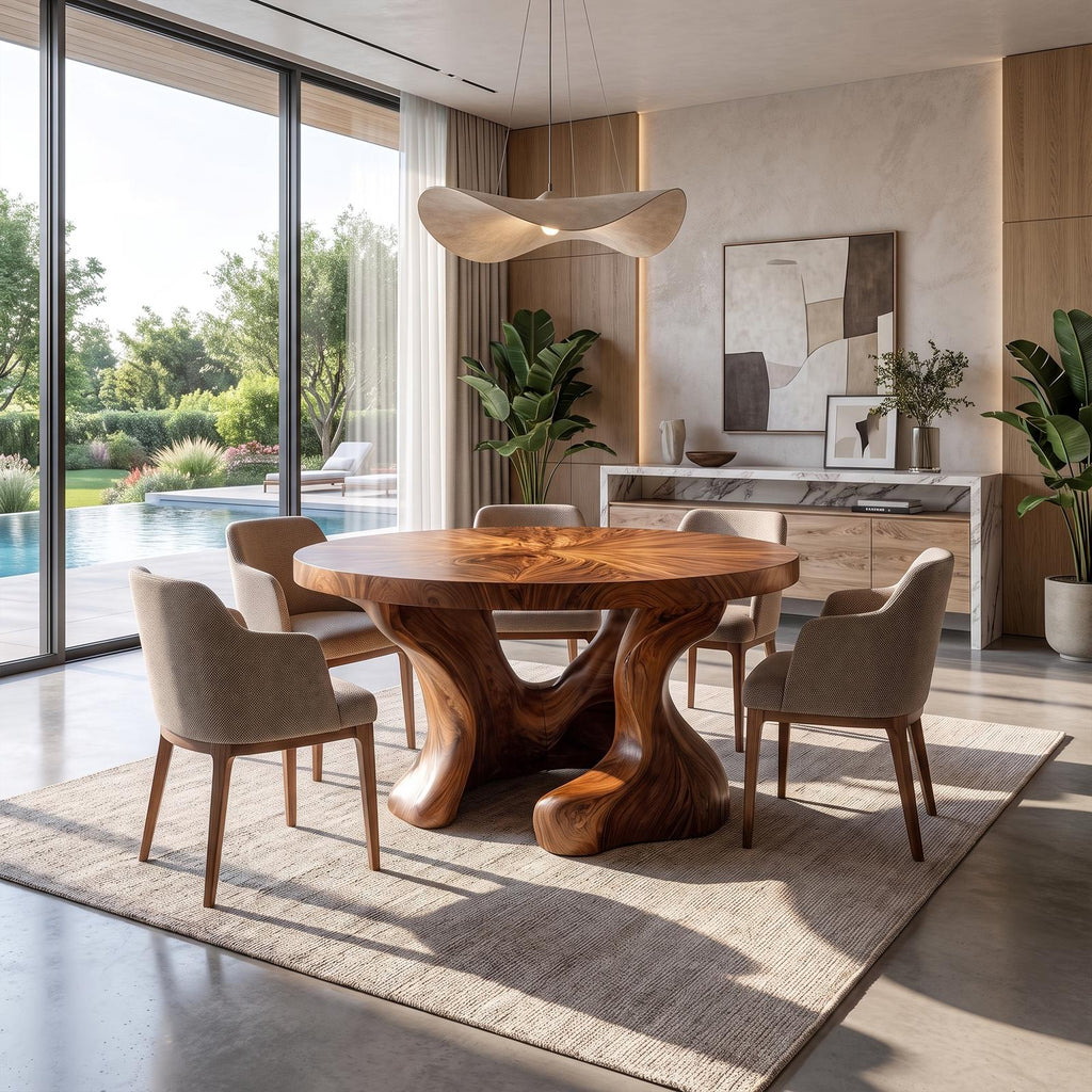 Rustic Round Dining Table With Hollow Tree Trunk Design For Dining Room And Kitchen SINLKIDN219