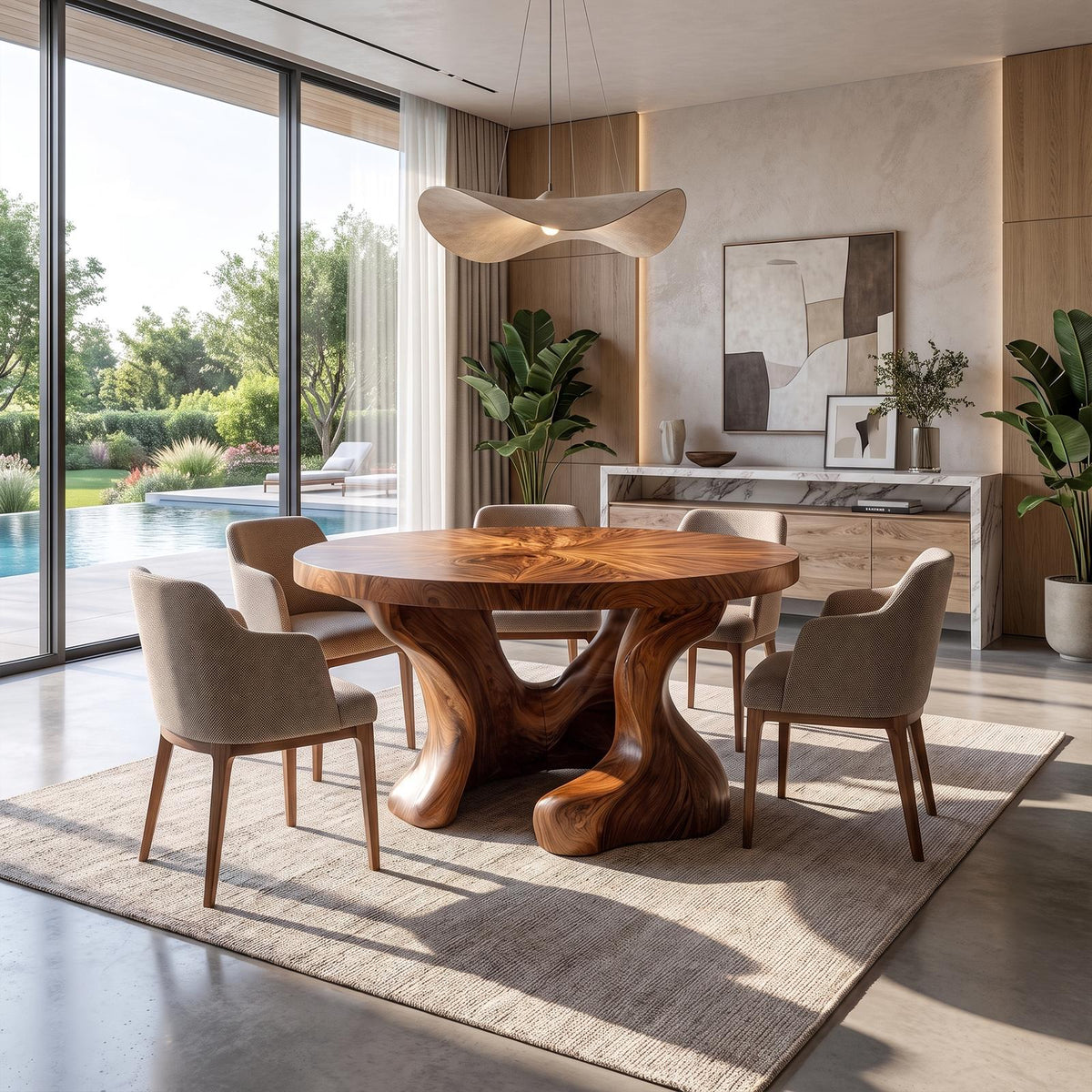 Rustic Round Dining Table With Hollow Tree Trunk Design For Dining Room And Kitchen SINLKIDN219