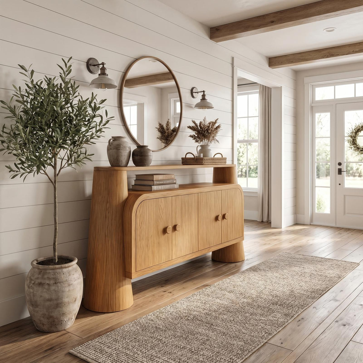 Minimalist Modern Storage Cabinet, Solid Wood Sideboard Credenza with Shelves for Living Room, Bedroom