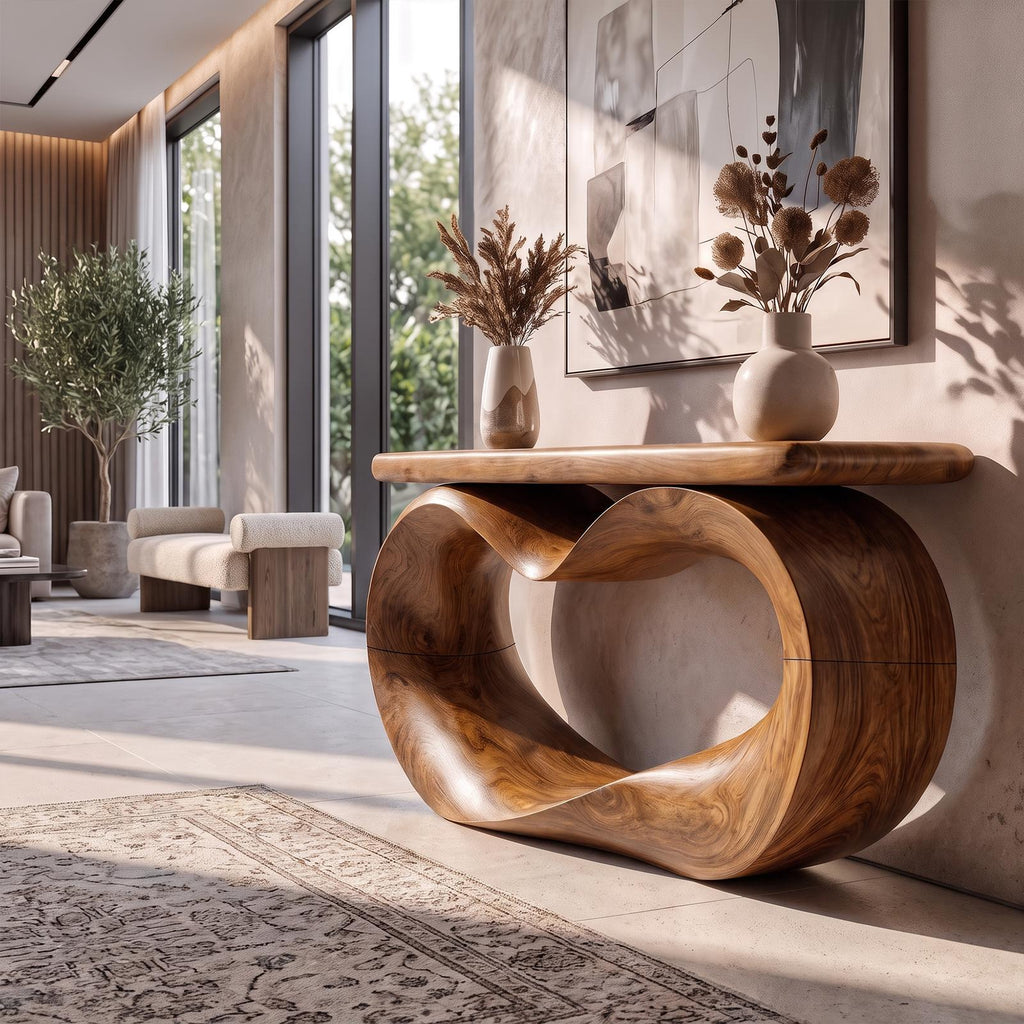Sculptural Console Table Hollow Oval Base Design For Entryway Foyer Hallway SINLKICS686