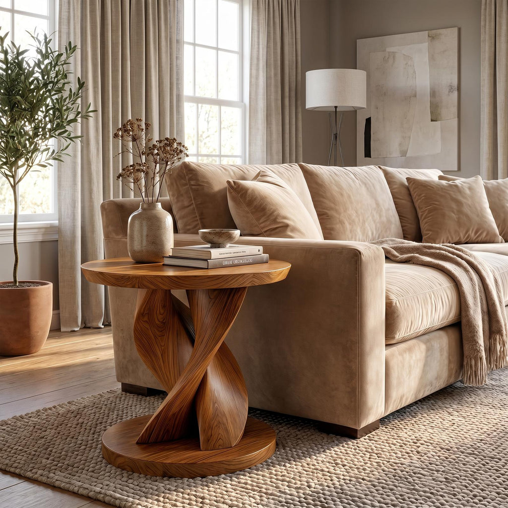 Modern Organic Side Table, Handcrafted Solid Wood End Table & Nightstand for Living Room Bedroom