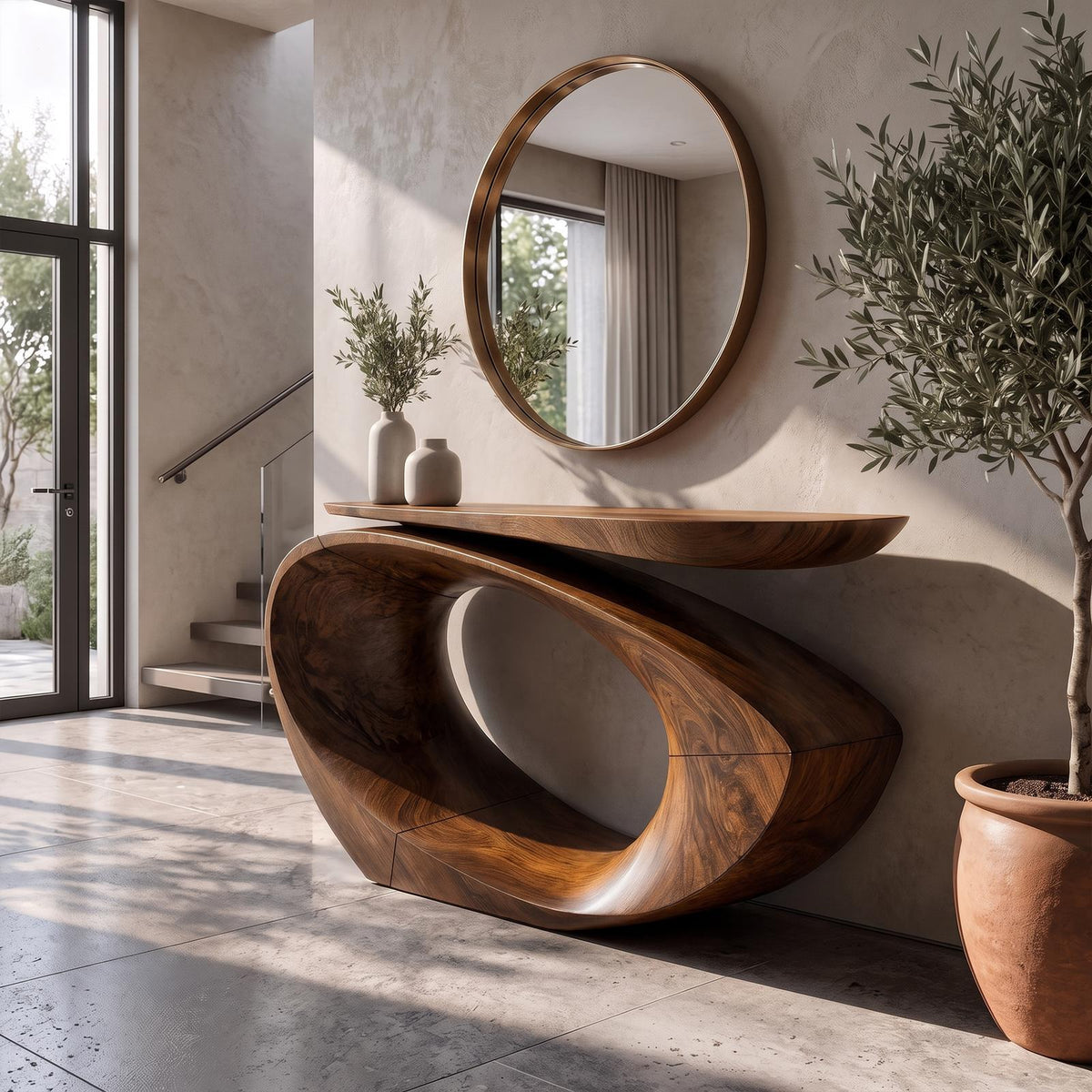 Sculptural Console Table Asymmetrical Hollow Oval Base Design For Foyer SINLKICS688