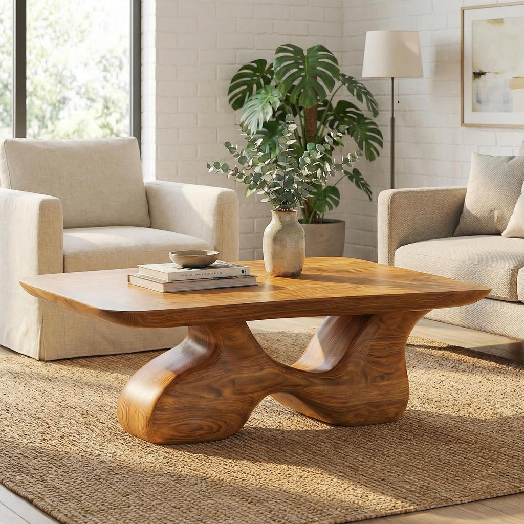 Mid Century Wooden Coffee Table, Retro Solid Wood Center Accent Table for Living Room Lounge