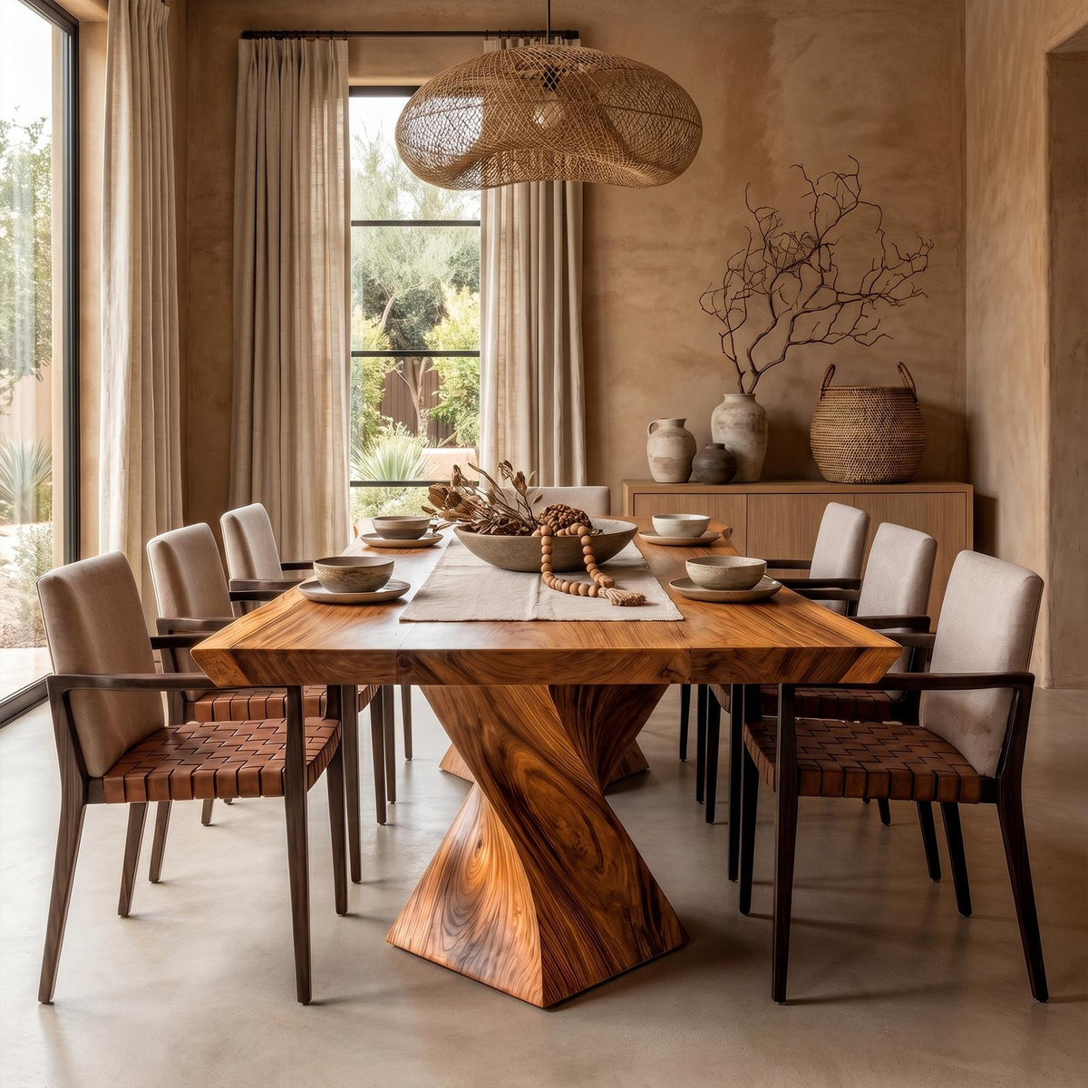Spry Interior Sculptural X Base Dining Table, Handcrafted Solid Wood Kitchen & Dining Room Table, Architectural Design, SINLKIDT166
