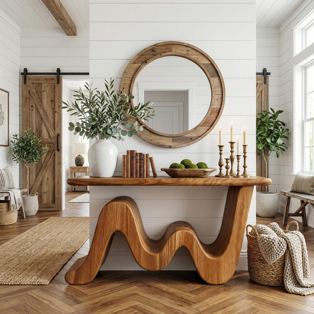 Wave Console Table Solid Wood Soft Curved Shape Living Room And Entryway