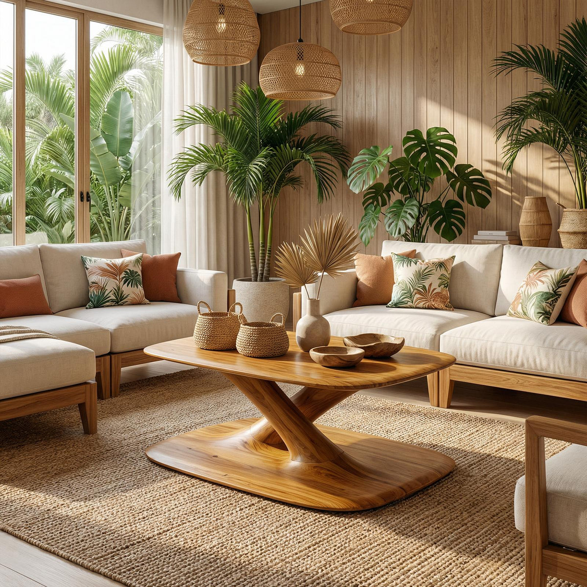 Modern Curved Coffee Table, Solid Wood Wave Accent Center Table for Cozy Living Room and Lounge