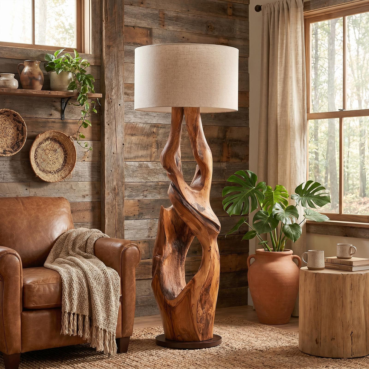 Contemporary Organic Floor Lamp with Artistic Hollow Wood Structure, Luxury Standing Light