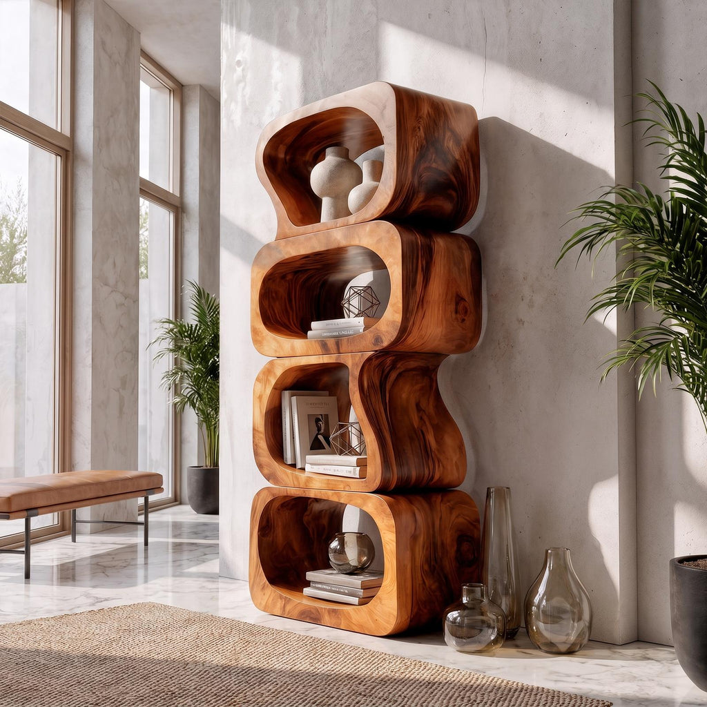 Statement Bookshelf Handcrafted Sculptural Cube Design For Living Room
