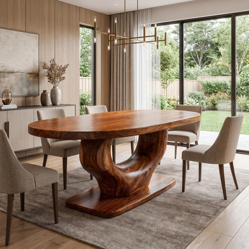 Spry Interior Rustic Curved Base Dining Table, Handcrafted Solid Wood Kitchen & Dining Room Wooden Trestle Table, SINLKIDT167
