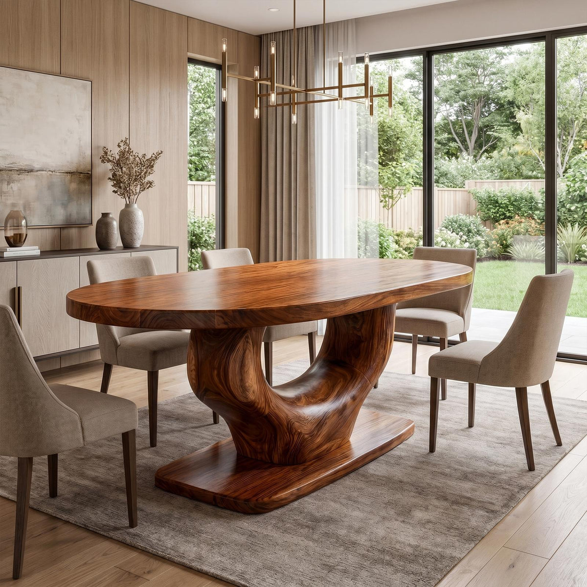 Spry Interior Rustic Curved Base Dining Table, Handcrafted Solid Wood Kitchen & Dining Room Wooden Trestle Table, SINLKIDT167