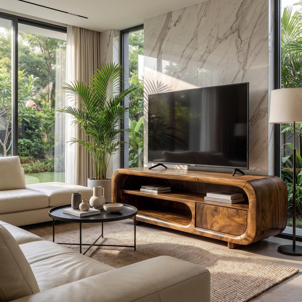 Natural Media Console With Flowing Loop Design For Living Room And Lounge