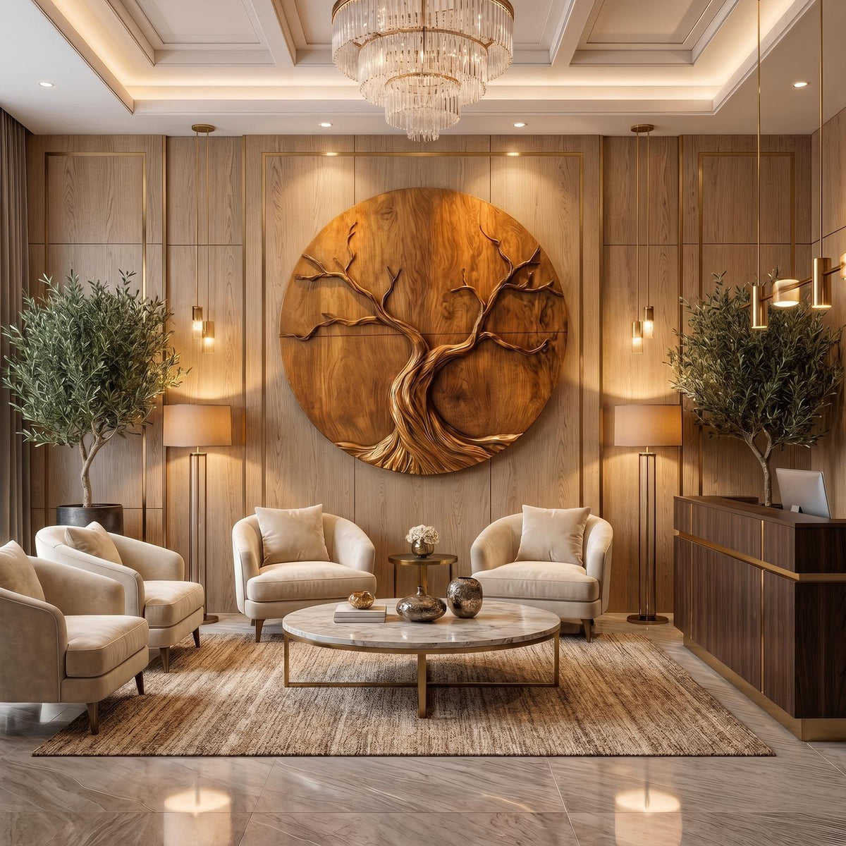 Round Tree Wall Decor, Circular Sculptural Wood Wall Art & Nature-Inspired Panel for Living Room