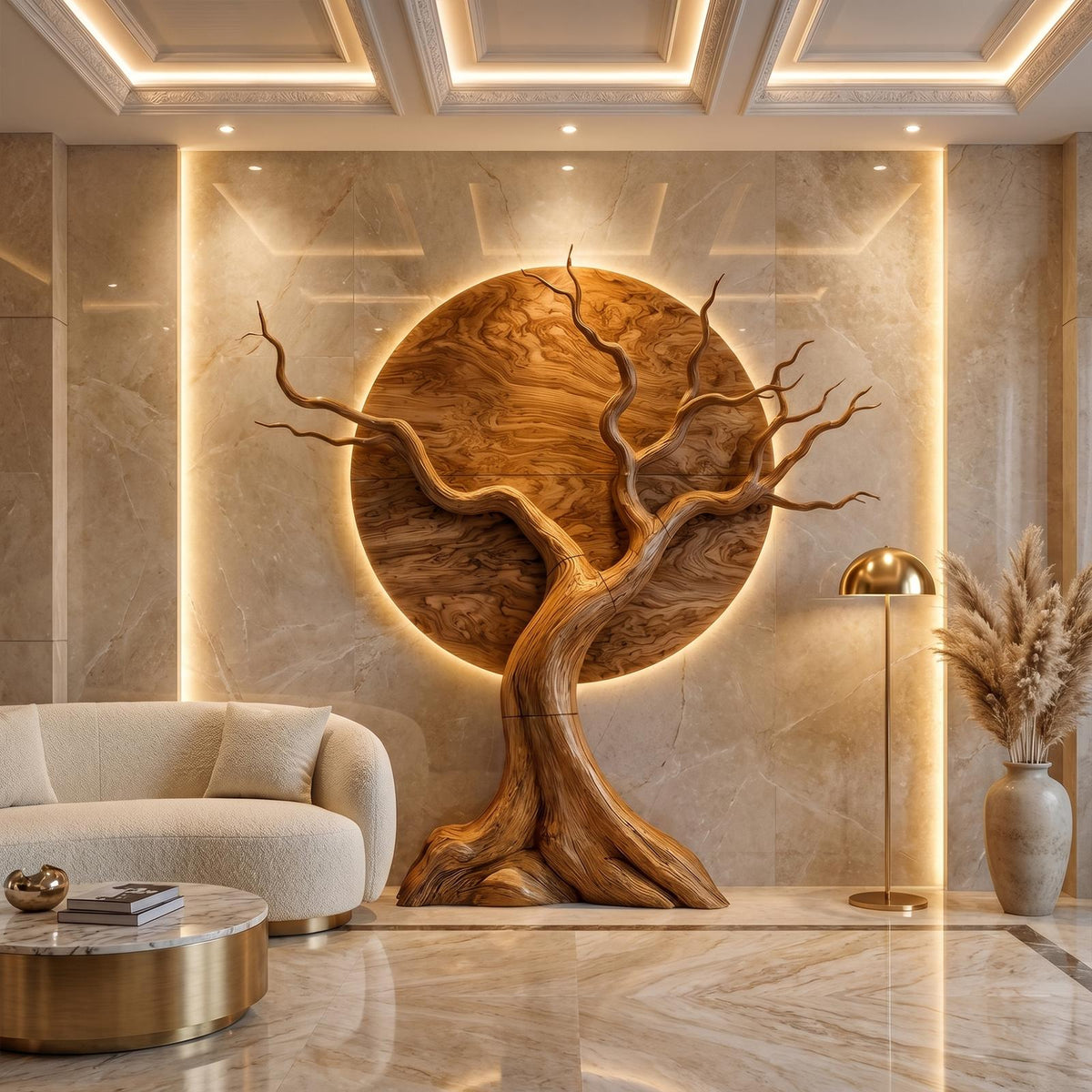 Organic Modern Tree Wall Art, 3D Sculptural Wooden Branch Statement Decor for Living Room