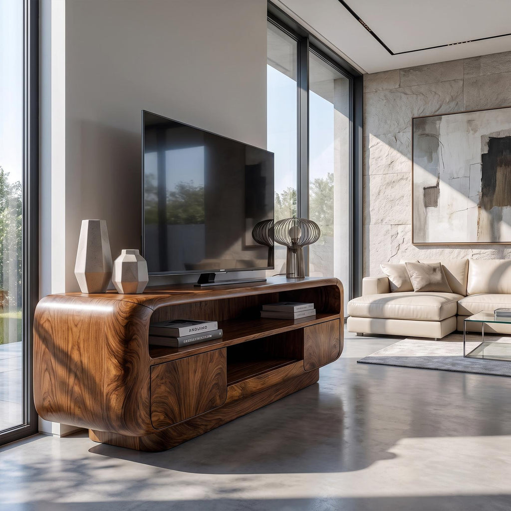Rustic TV Stand With Handcrafted Organic Design For Living Room And Lounge