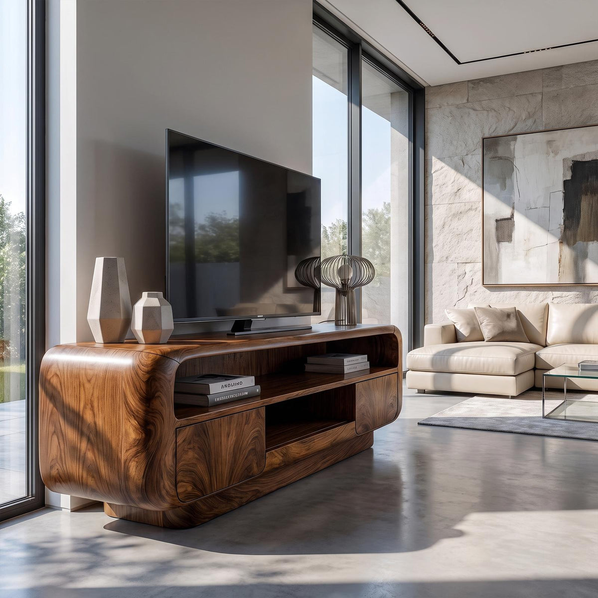 Rustic TV Stand With Handcrafted Organic Design For Living Room And Lounge