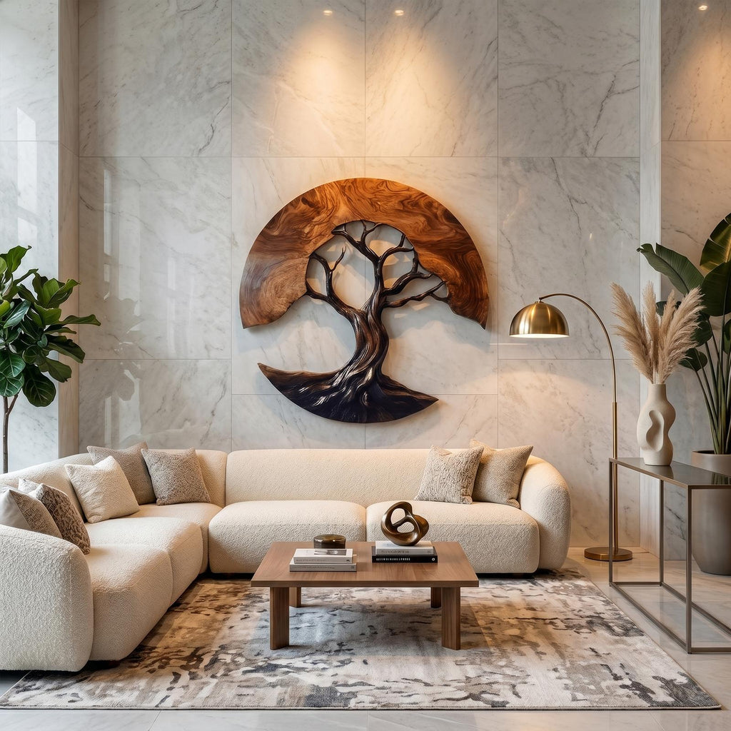 Contemporary Wooden Tree Wall Sculpture, Handcrafted Nature Hanging Art Decor for Living Room