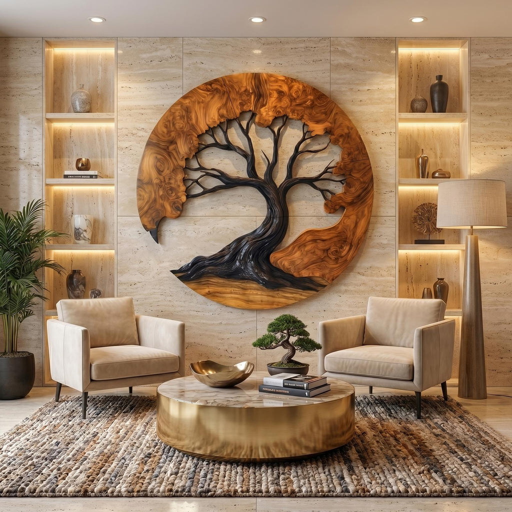 Sculptural Wooden Tree Wall Decor, 3D Hanging Branch Art Sculpture for Living Room & Bedroom