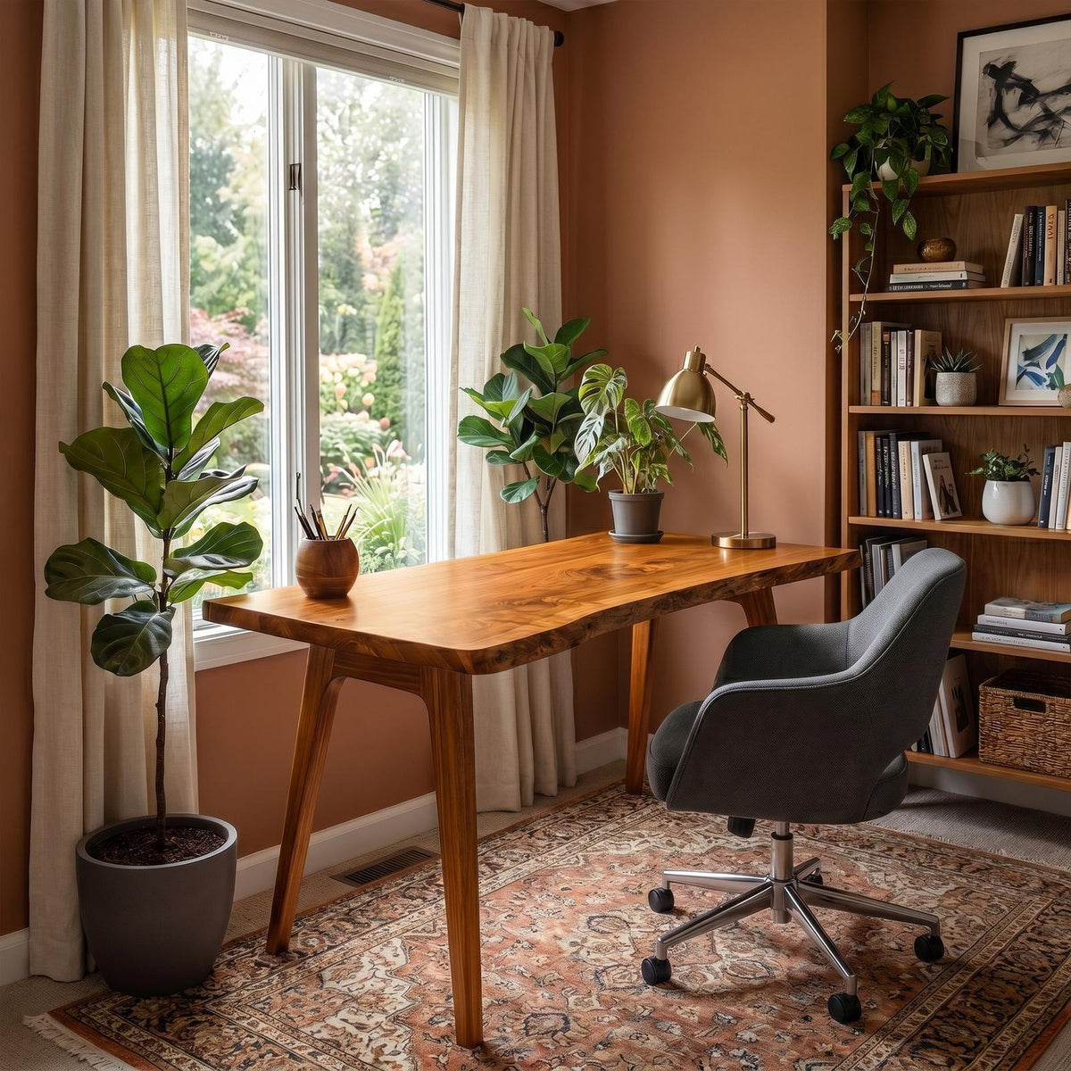 Rustic Solid Wood Desk, Handcrafted Computer Writing Table for Home Office & Study Room