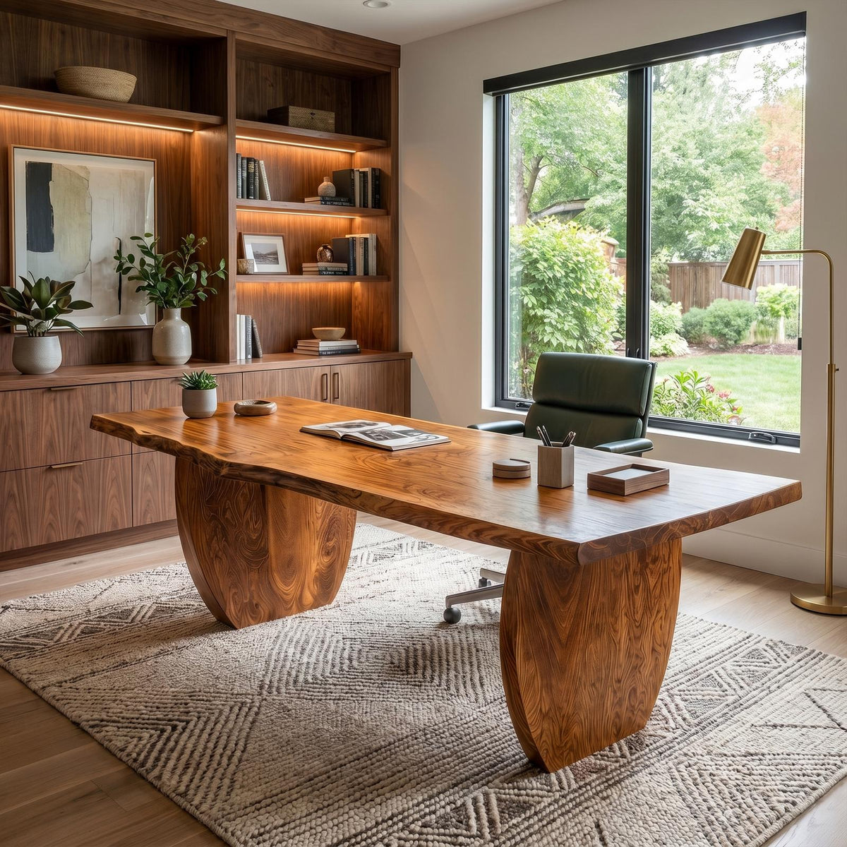 Organic Wooden Executive Desk, Large Handcrafted Writing Table for Home Office Study Room
