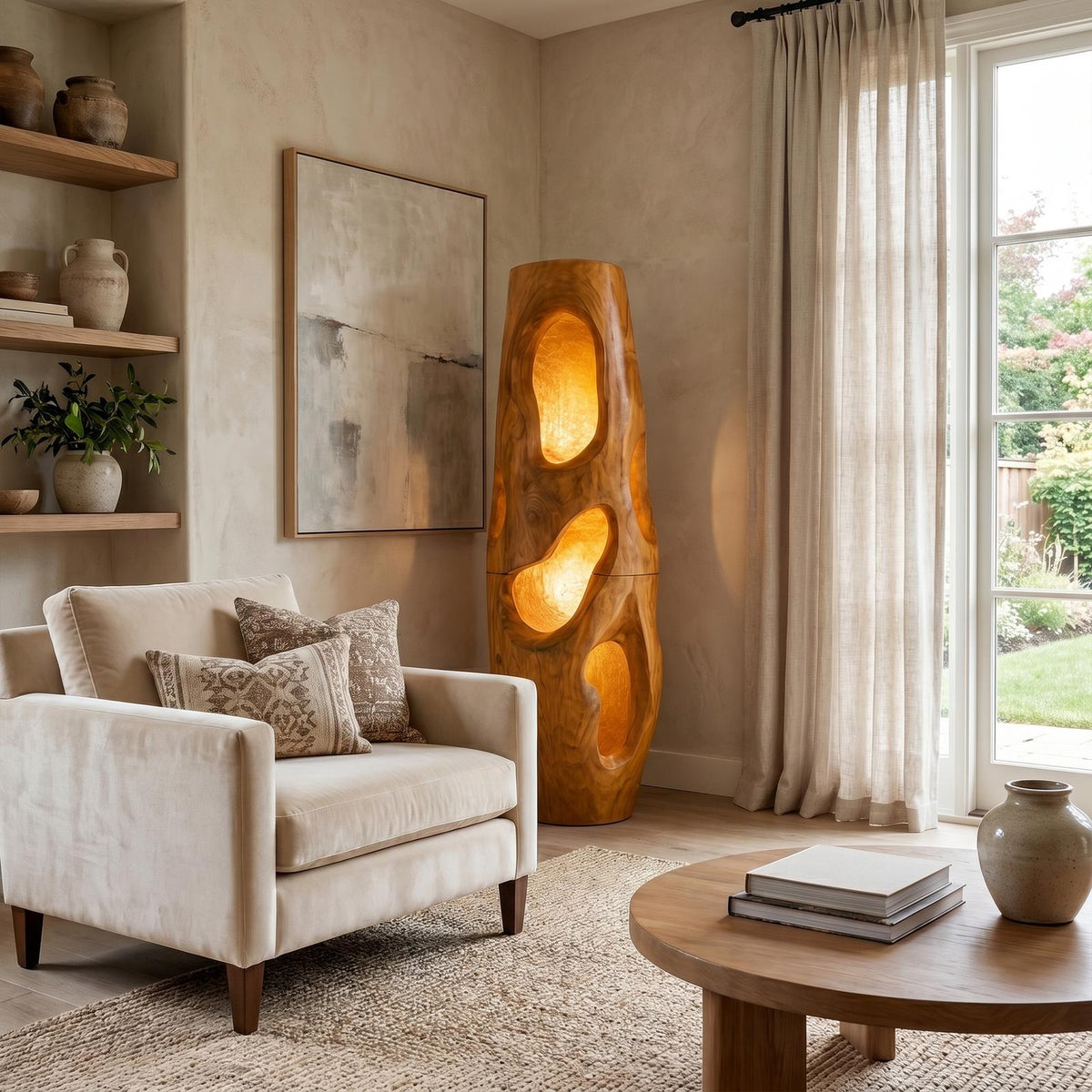 Sculptural Floor Lamp, Natural Driftwood Form Tall Standing Light for Living Room & Bedroom