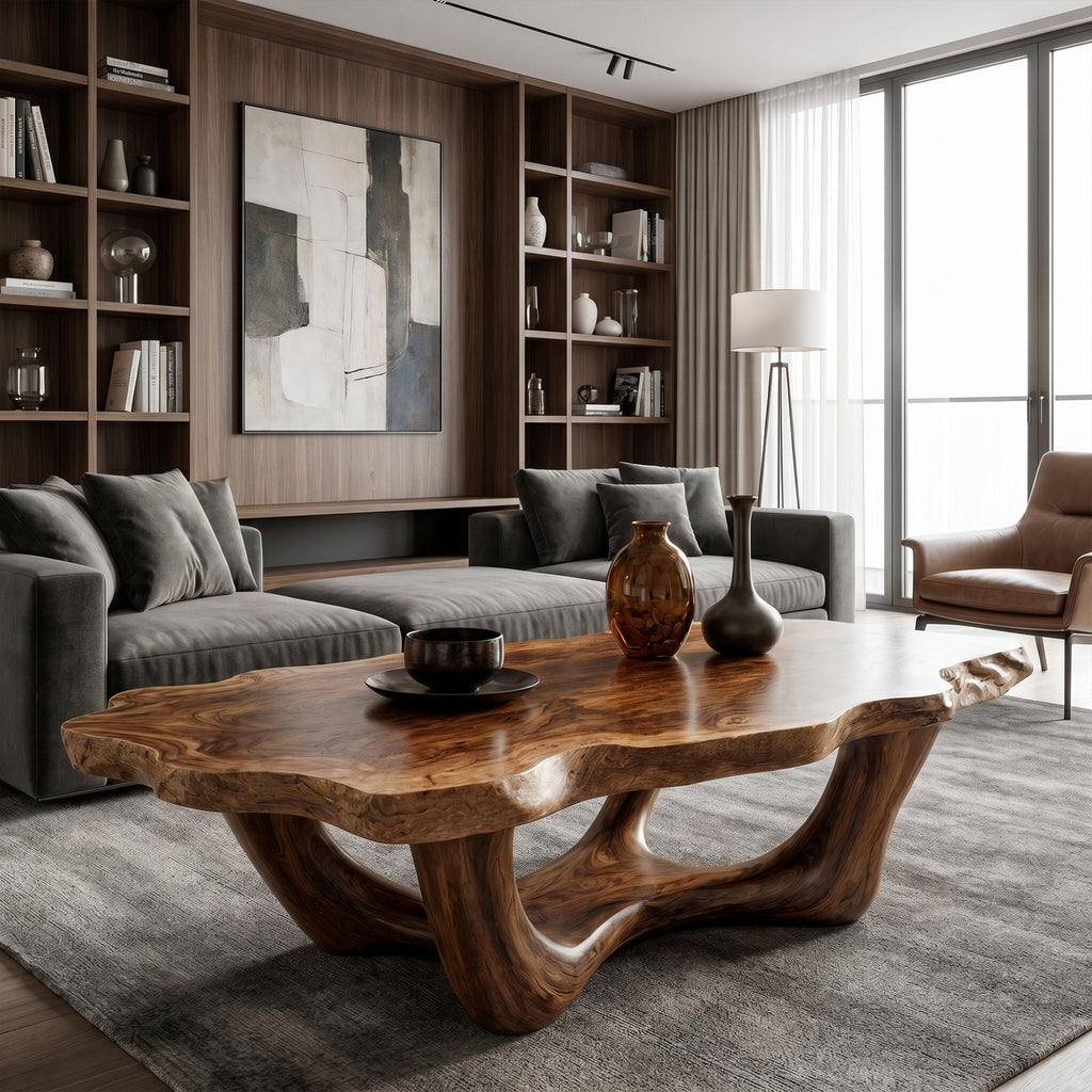 Handcrafted Live Edge Coffee Table Sculptural Design For Living Room