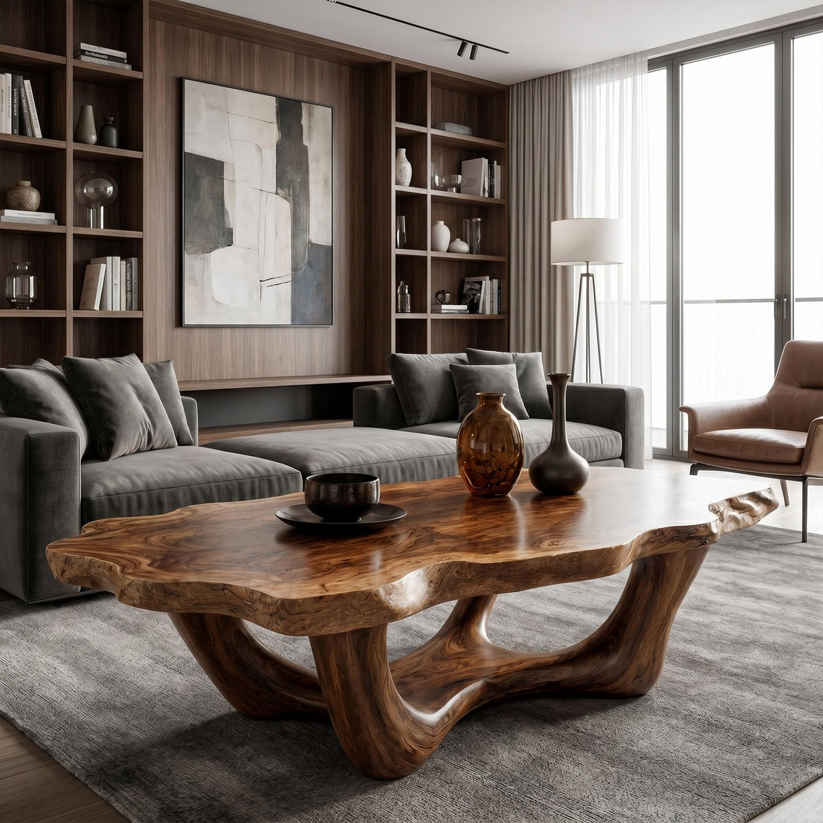 Handcrafted Live Edge Coffee Table Sculptural Design For Living Room