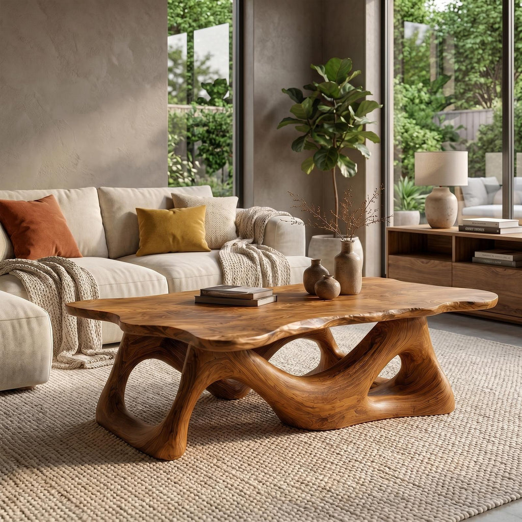 Nature Inspired Coffee Table Sculptural Ring Base For Living Room