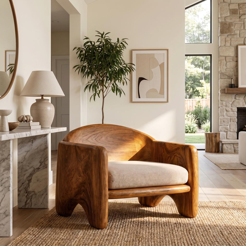Rustic Armchair Sculptural Solid Wood Design For Living Room SINLKIAC030