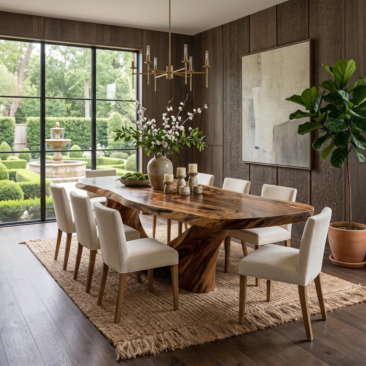 Spry Interior Rustic Natural Wood Dining Table, Handcrafted Solid Wood Farmhouse Table for Kitchen & Dining Room, SINLKIDT163