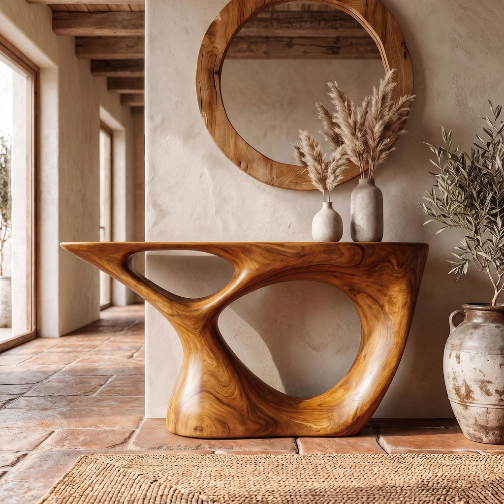 Sculptural Console Table With Curved Base For Entryway