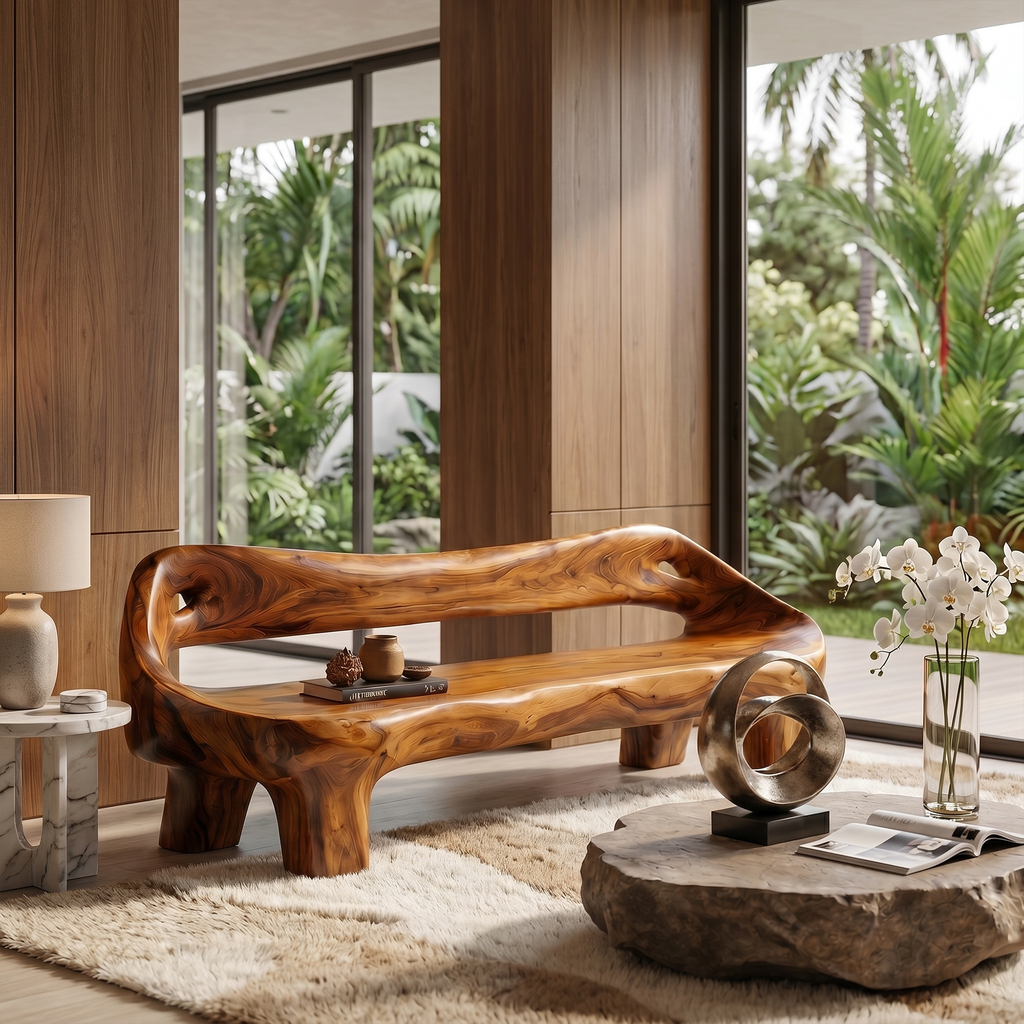 Organic Sculptural Sofa Frame, Curved Solid Wood Couch Frame & Daybed for Living Room