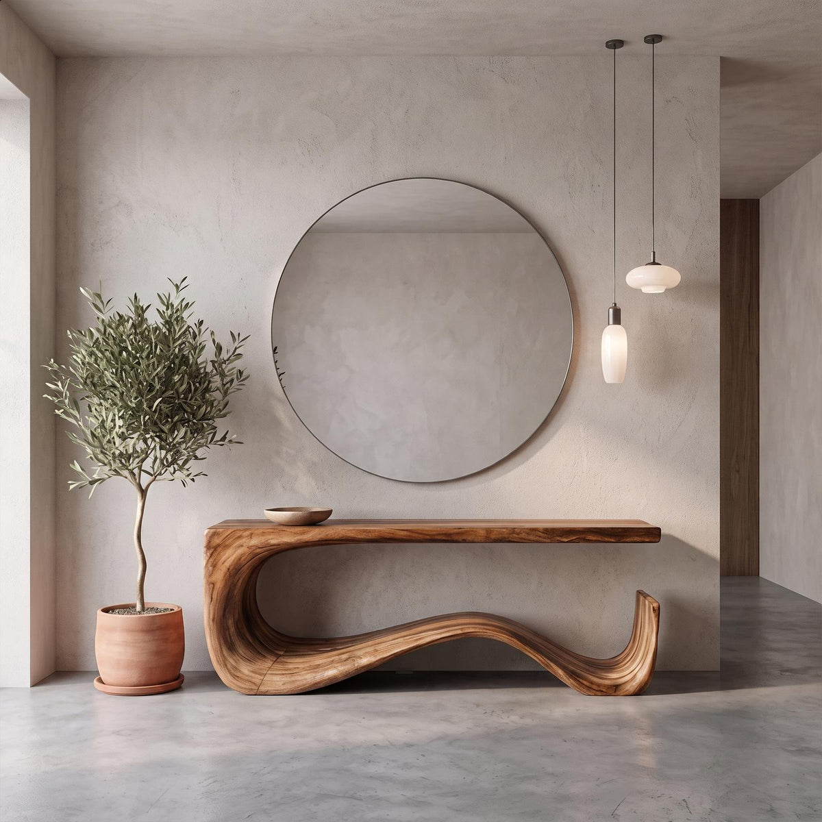 Rustic Console Table With Handcrafted Curved Wood Design For Entryway