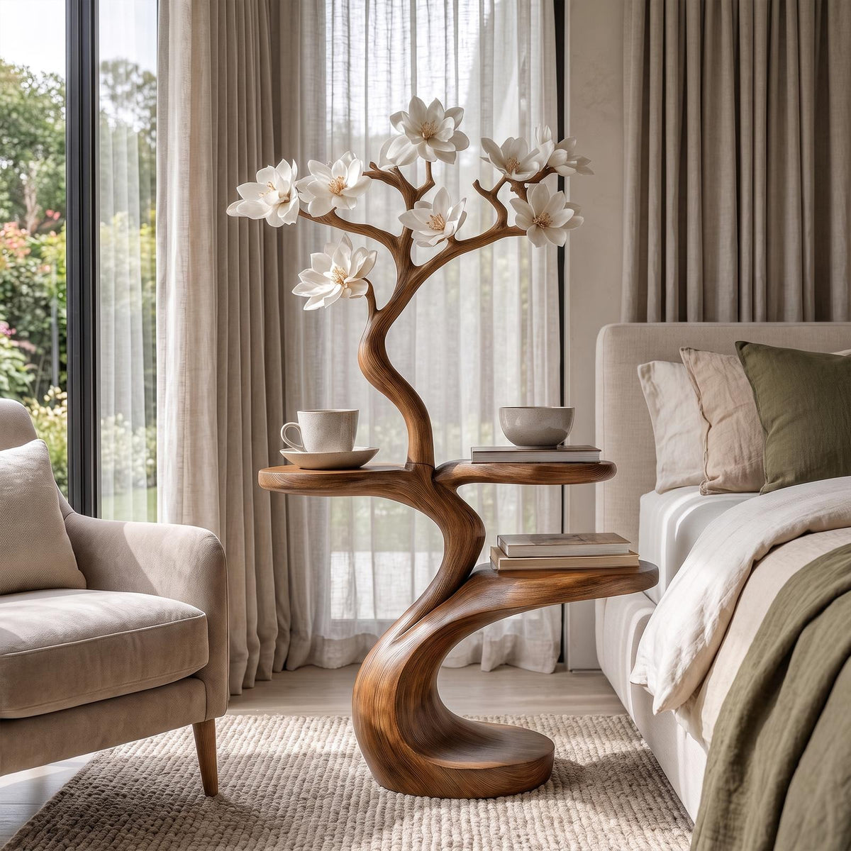 Rustic Tree Shape Bedside Table Modern Bedroom