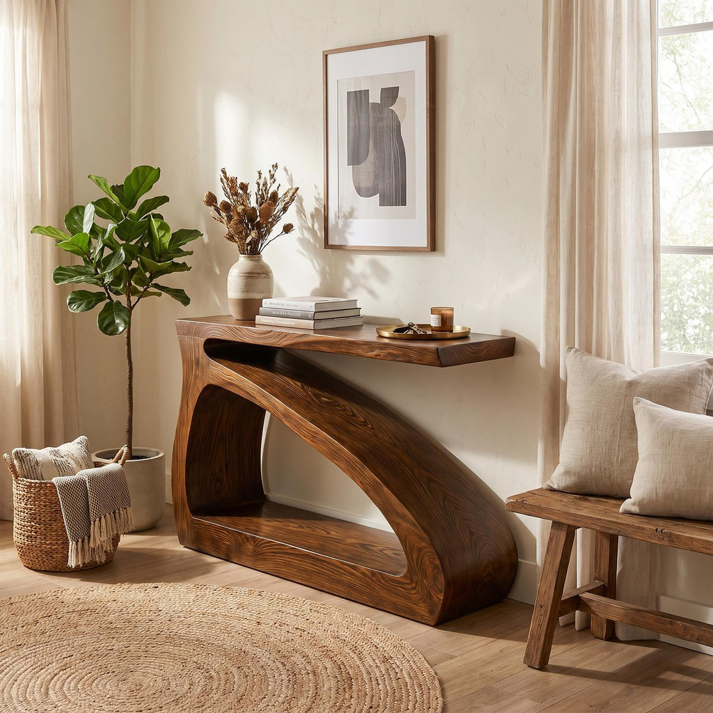 Modern Wooden Console Table, Solid Wood Narrow Entryway Sofa Table for Hallway & Living Room