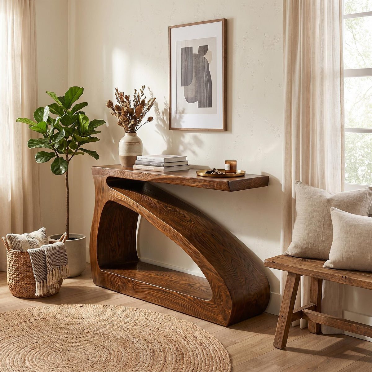 Modern Wooden Console Table, Solid Wood Narrow Entryway Sofa Table for Hallway & Living Room