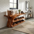 Mid Century Natural Wood Shoe Storage Bench Hallway