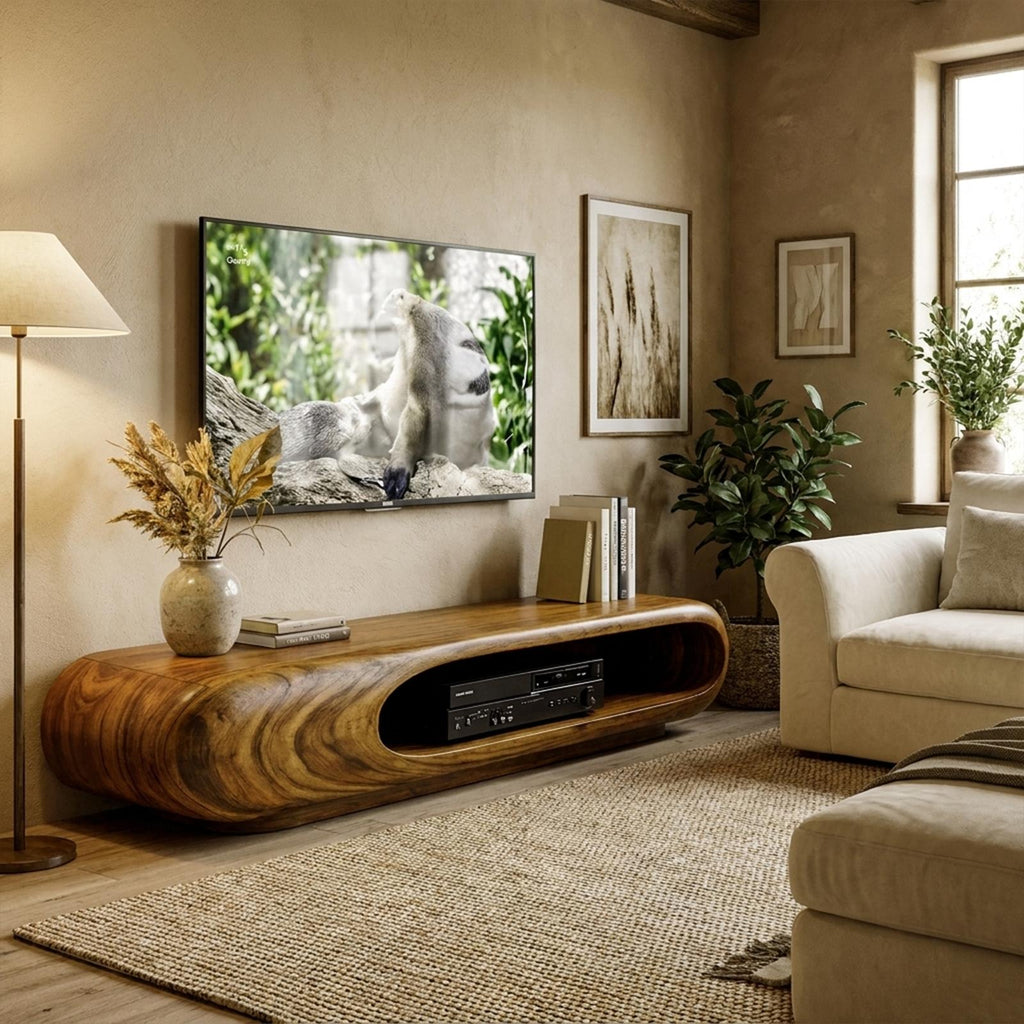 Sculptural Wood TV Stand Entertainment Unit Living Room