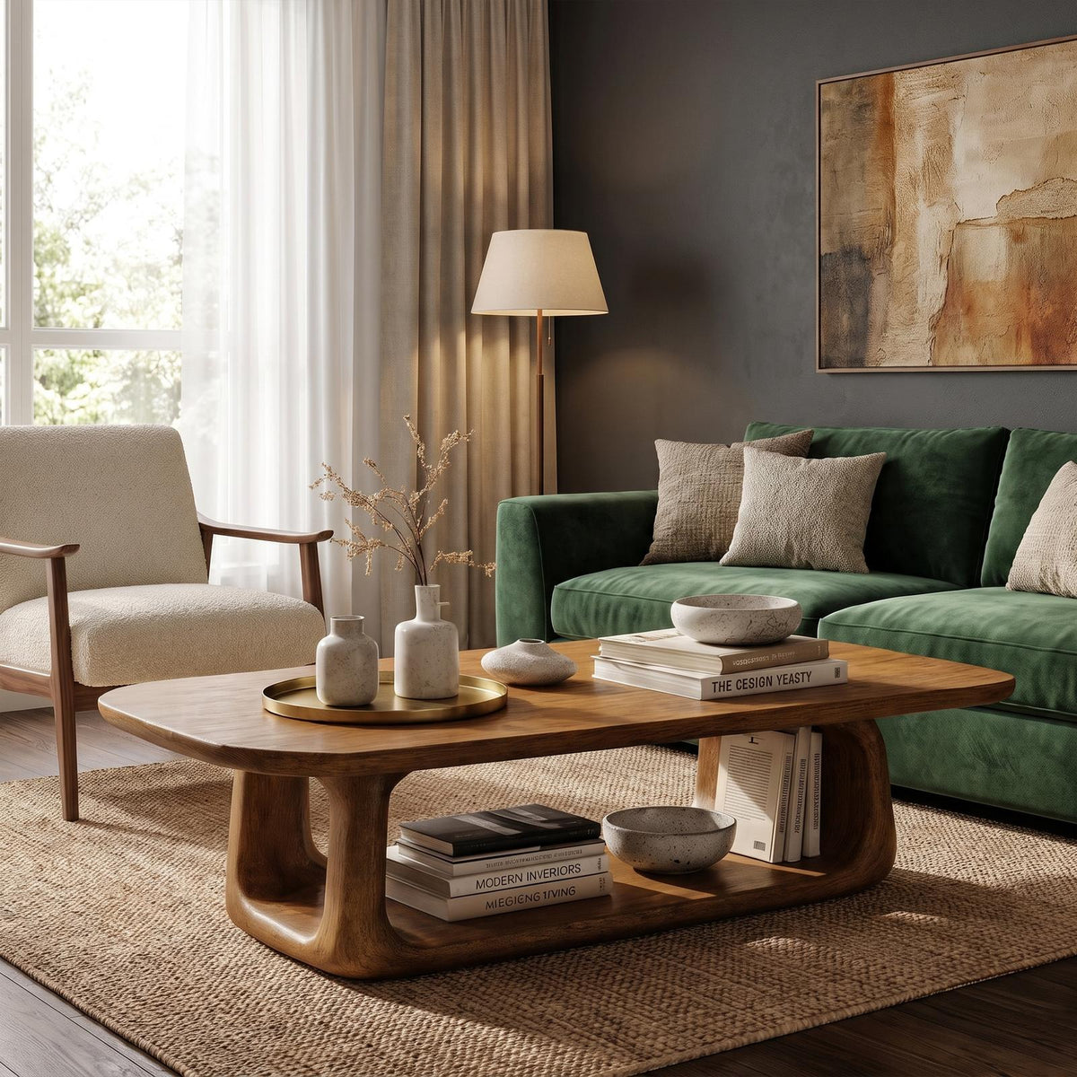 Organic Coffee Table With Sculptural Rounded Base For Living Room SINLKICF414