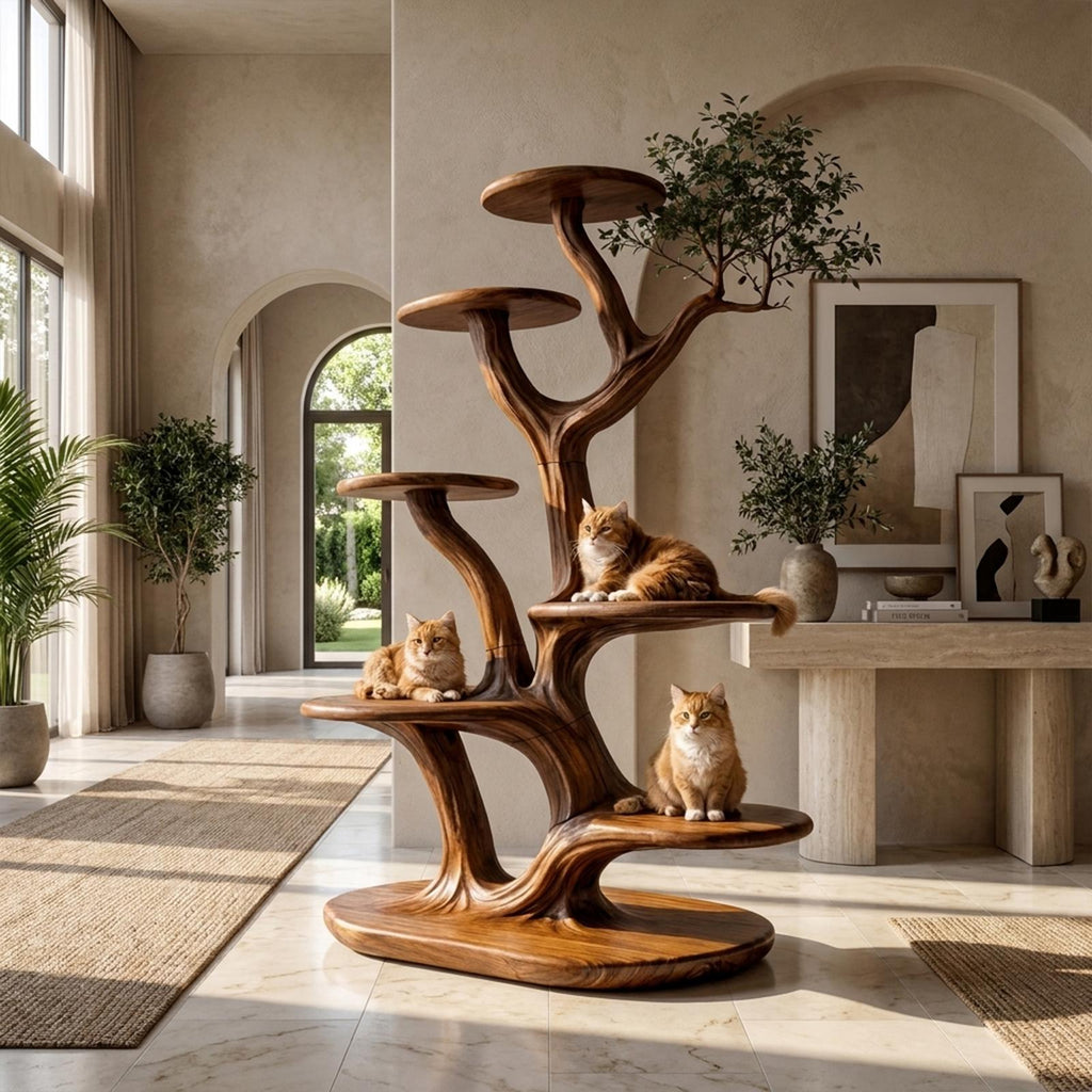 Rustic Tree Cat Play Tower Artistic Living Room SINLKITT077