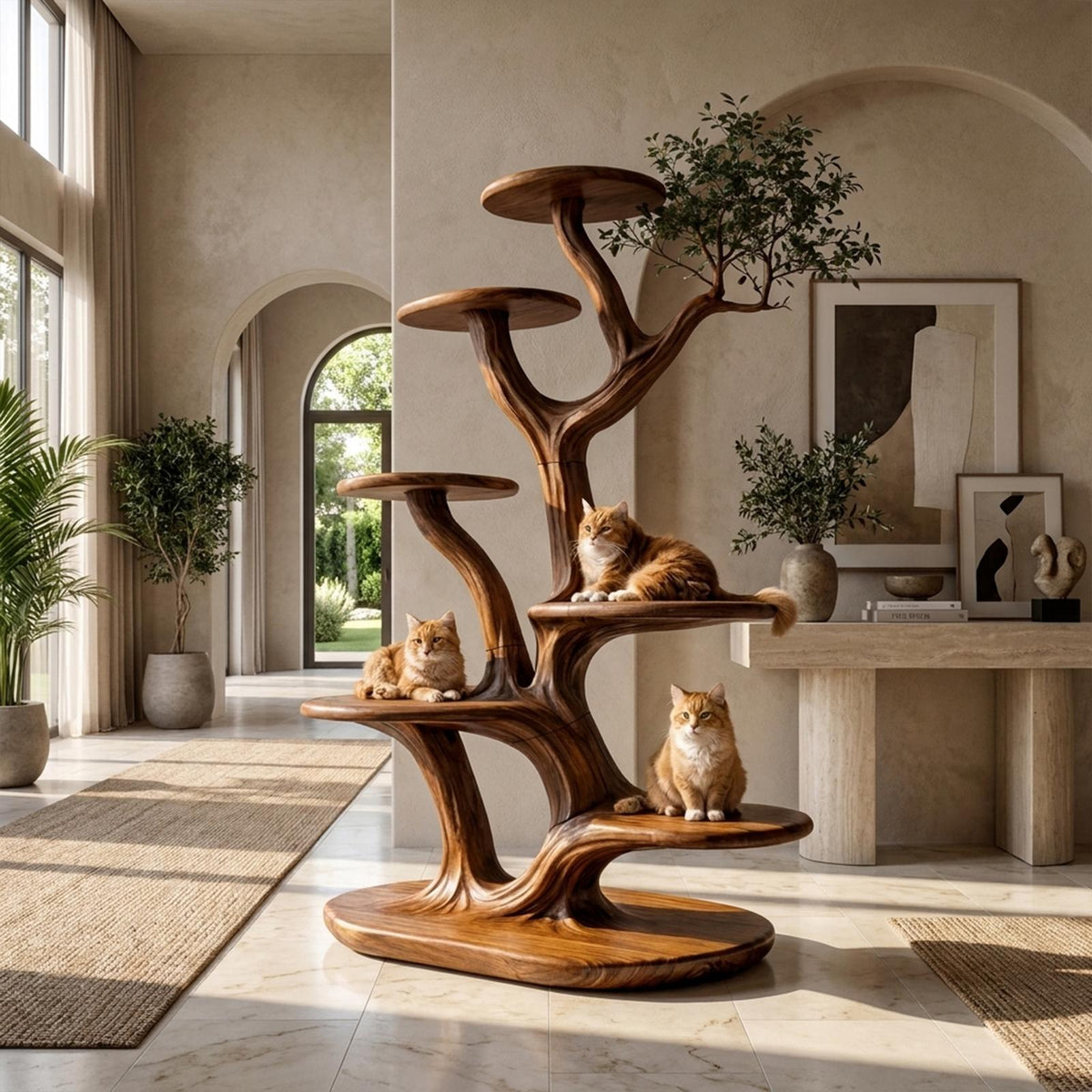 Rustic Tree Cat Play Tower Artistic Living Room SINLKITT077