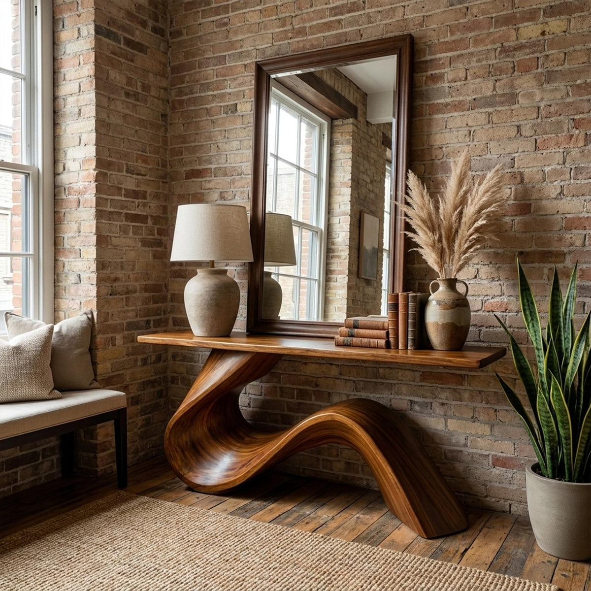 Elegant Flowing Wood Console Table Entryway Hallway Living Room