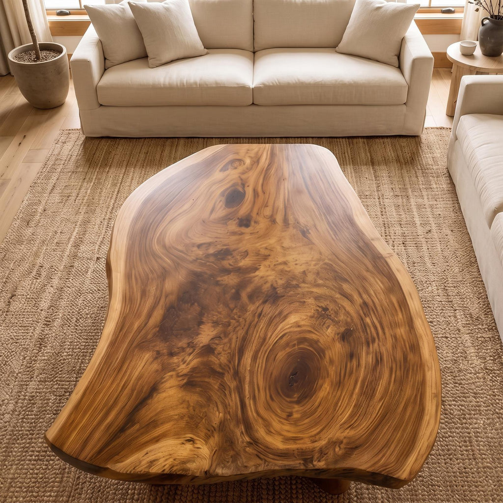 Spry Interior Rustic Live Edge Coffee Table, Solid Wood Natural Slab Center Table, Handcrafted Living Room Accent Table, SINLKICF343