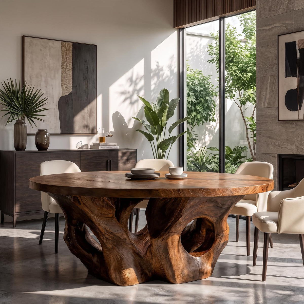 Modern Round Dining Table With Sculptural Open Form For Dining Room And Living Room SINLKIDN217