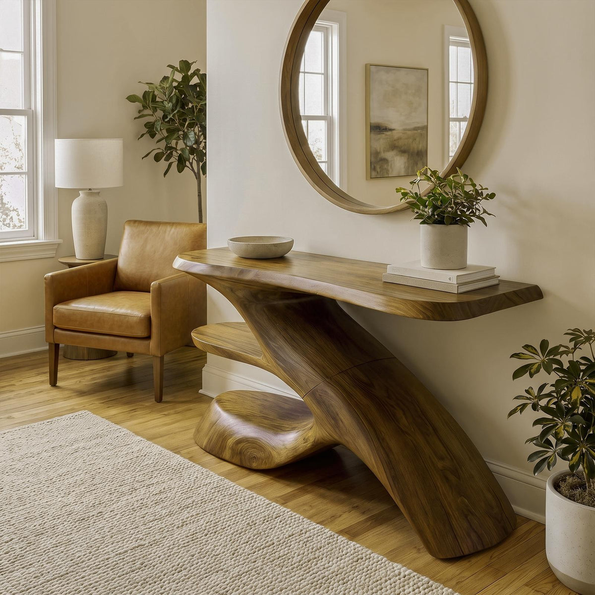 Rustic Console Table, Natural Solid Wood Entryway Sofa Table for Living Room & Hallway