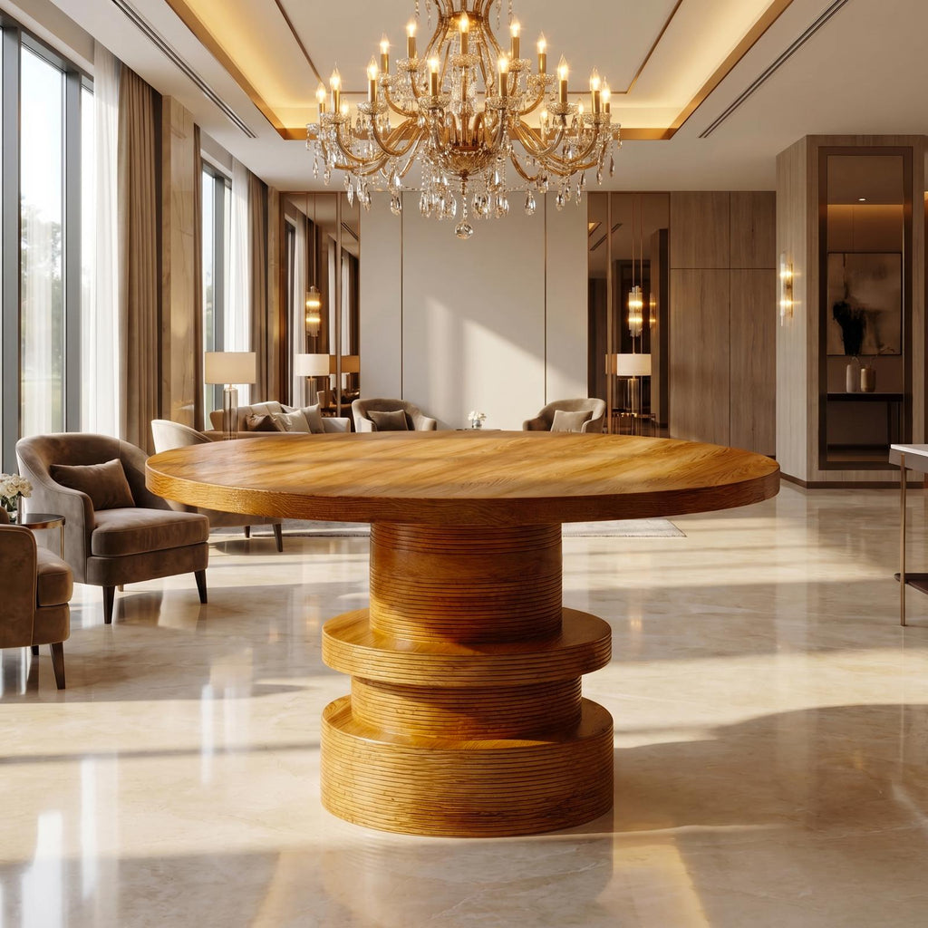 Organic Round Entryway Table, Solid Wood Sculptural Pedestal Foyer Table, Rustic Accent Table for Living Room