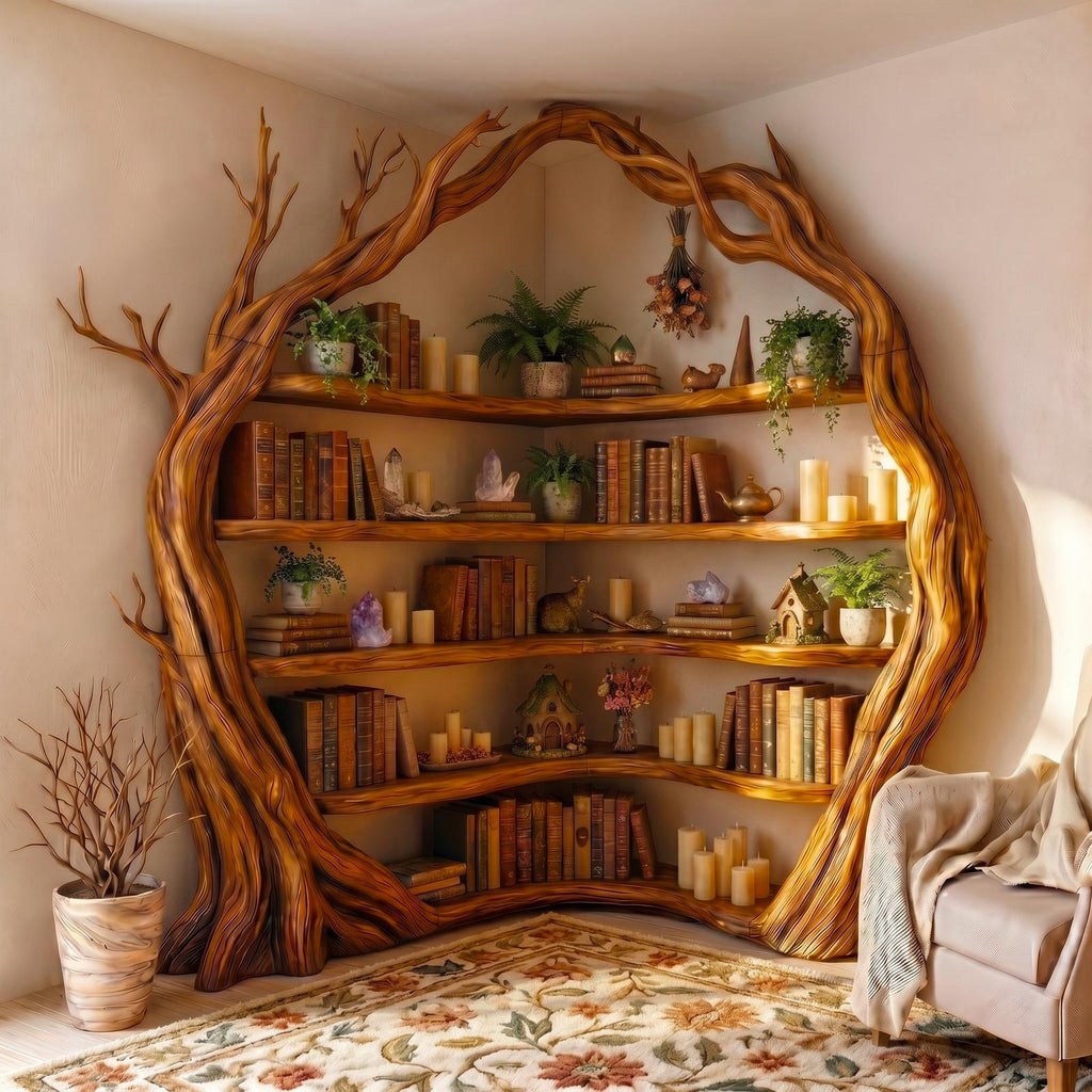 Statement Tree Corner Bookshelf For Living Room And Reading Nook