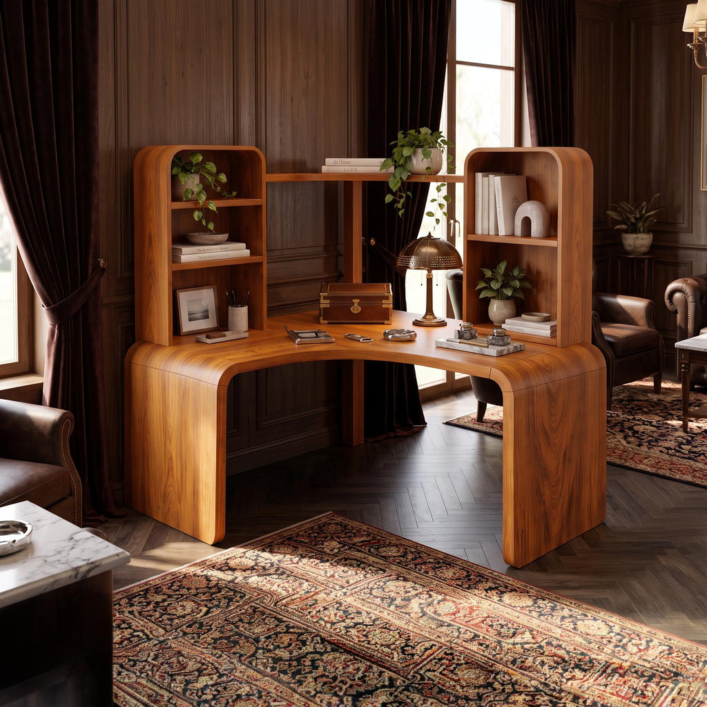 Contemporary Computer Desk With Corner Bookcase For Workspace